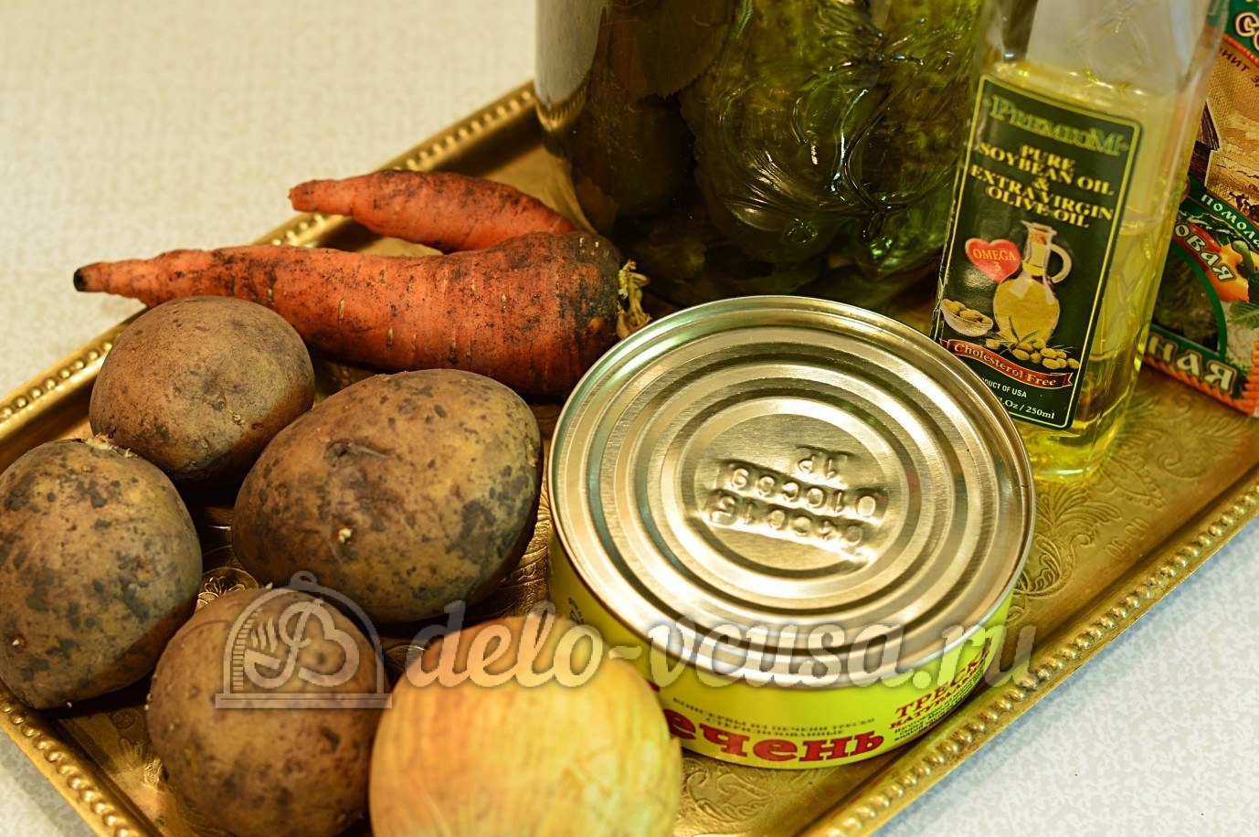 Ингредиенты Салат с печенью трески и овощами Фото ингредиенты Салат с печенью трески и овощами