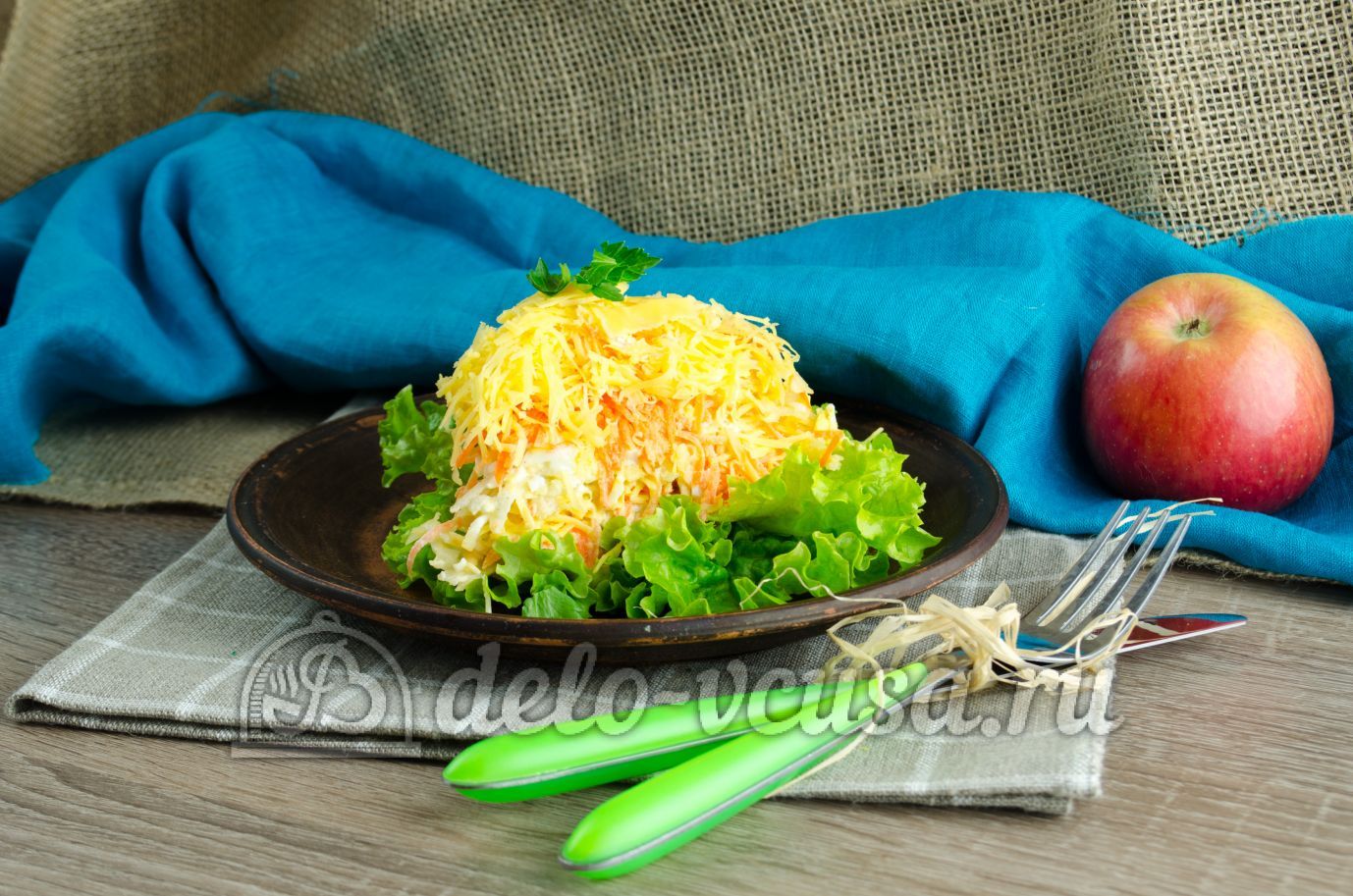 Шаг 13 приготовления Салат из яблока, моркови и сыра