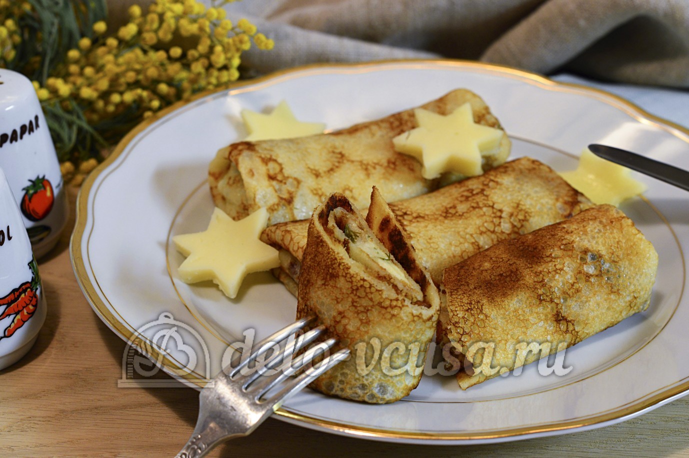 Шаг 17 приготовления Блины с сыром и зеленью