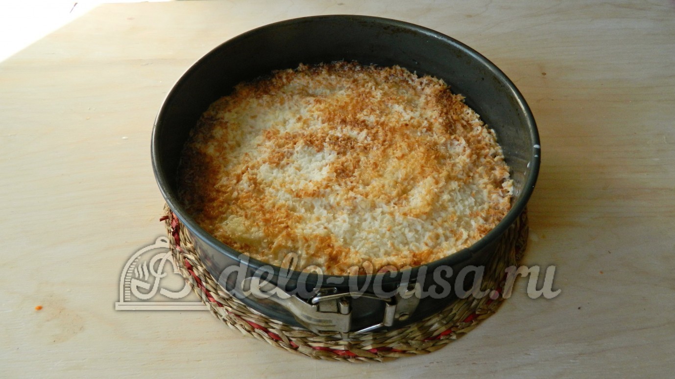 Шаг 7 приготовления Кокосовый пирог со сливками