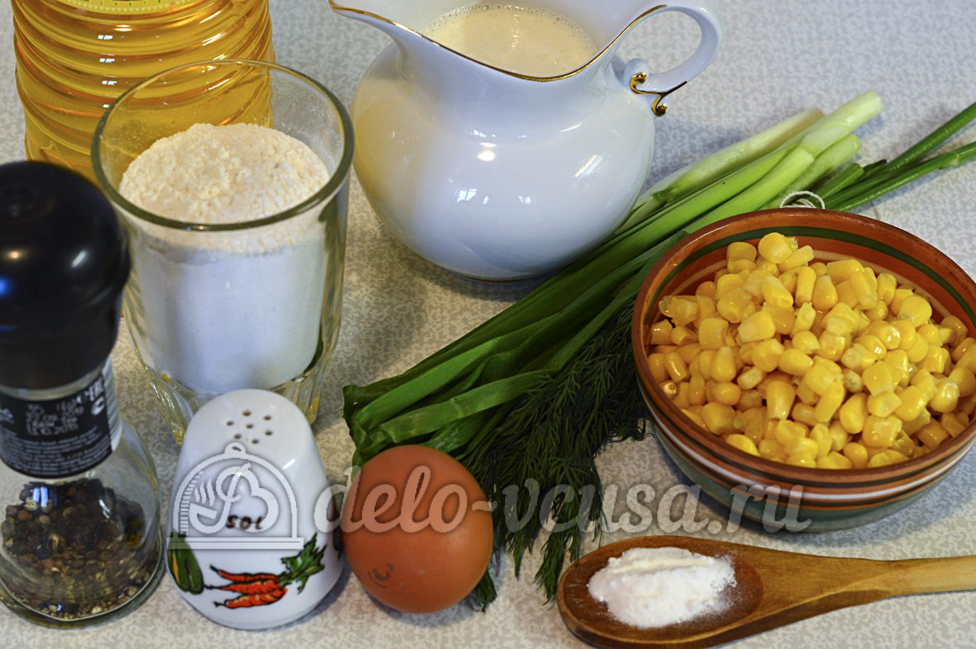 Фото ингредиенты Маффины с кукурузой и зеленью