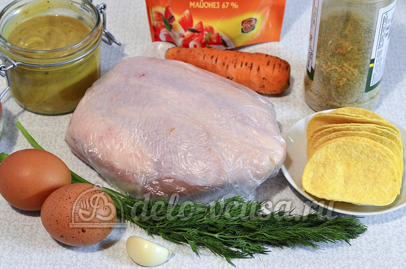 Ингредиенты Закуска на чипсах с курицей Фото ингредиенты Закуска на чипсах с курицей