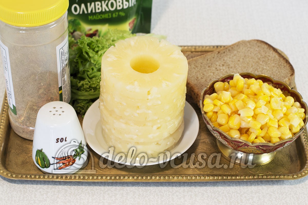 Ингредиенты Салат с ананасом и кукурузой Фото ингредиенты Салат с ананасом и кукурузой