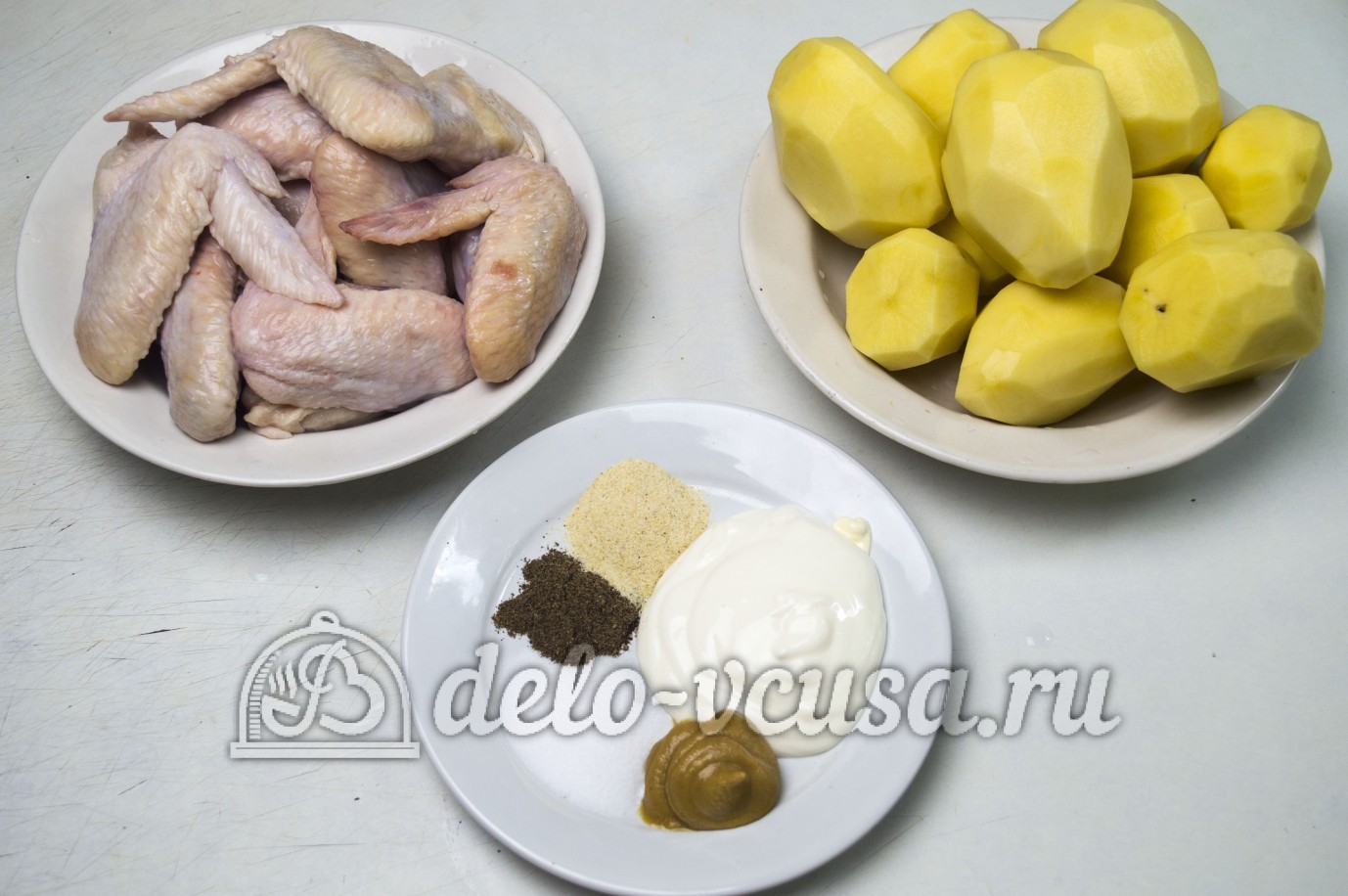 Фото ингредиенты Куриные крылышки с картошкой в духовке