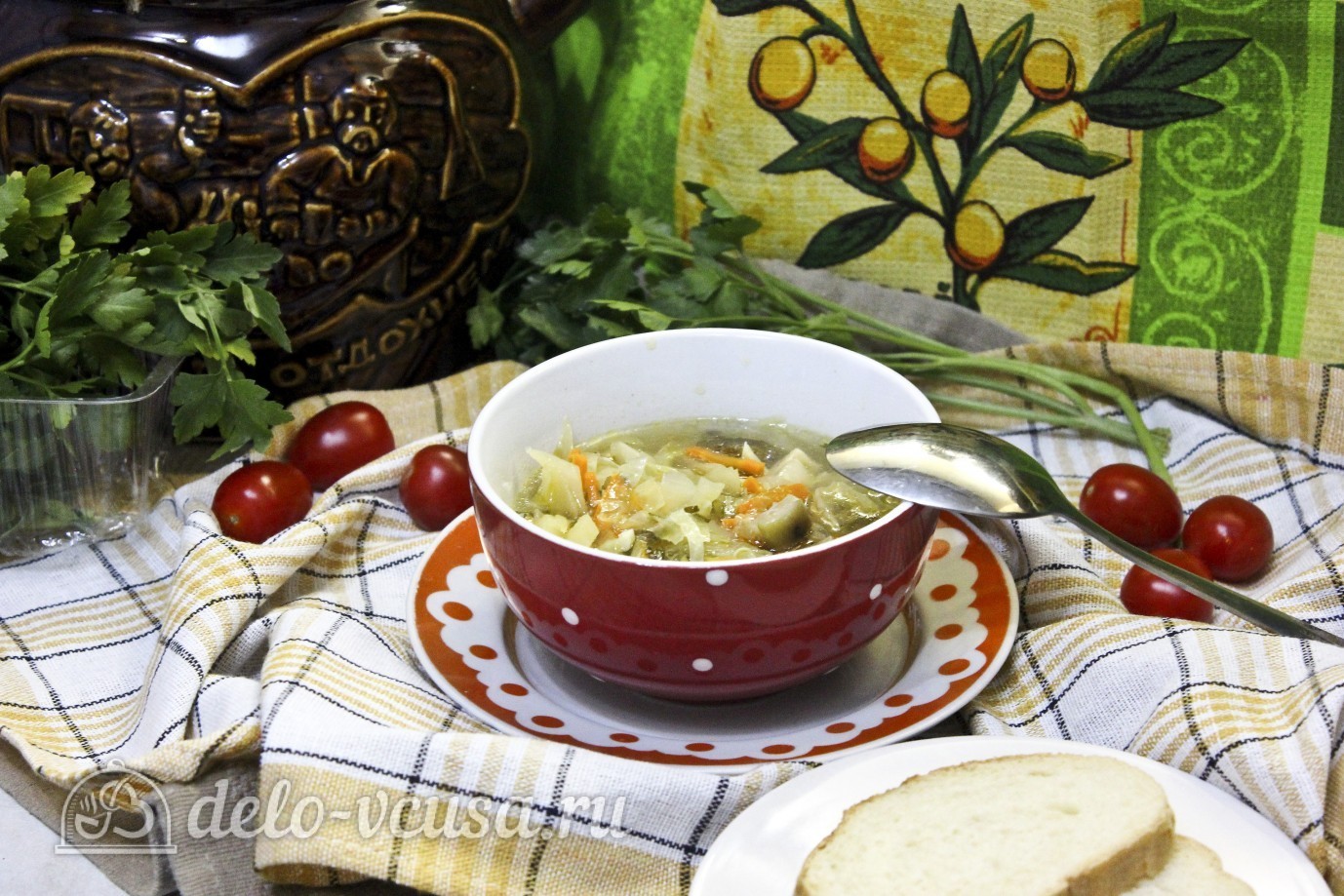 Шаг 15 приготовления Щи с курицей и грибами