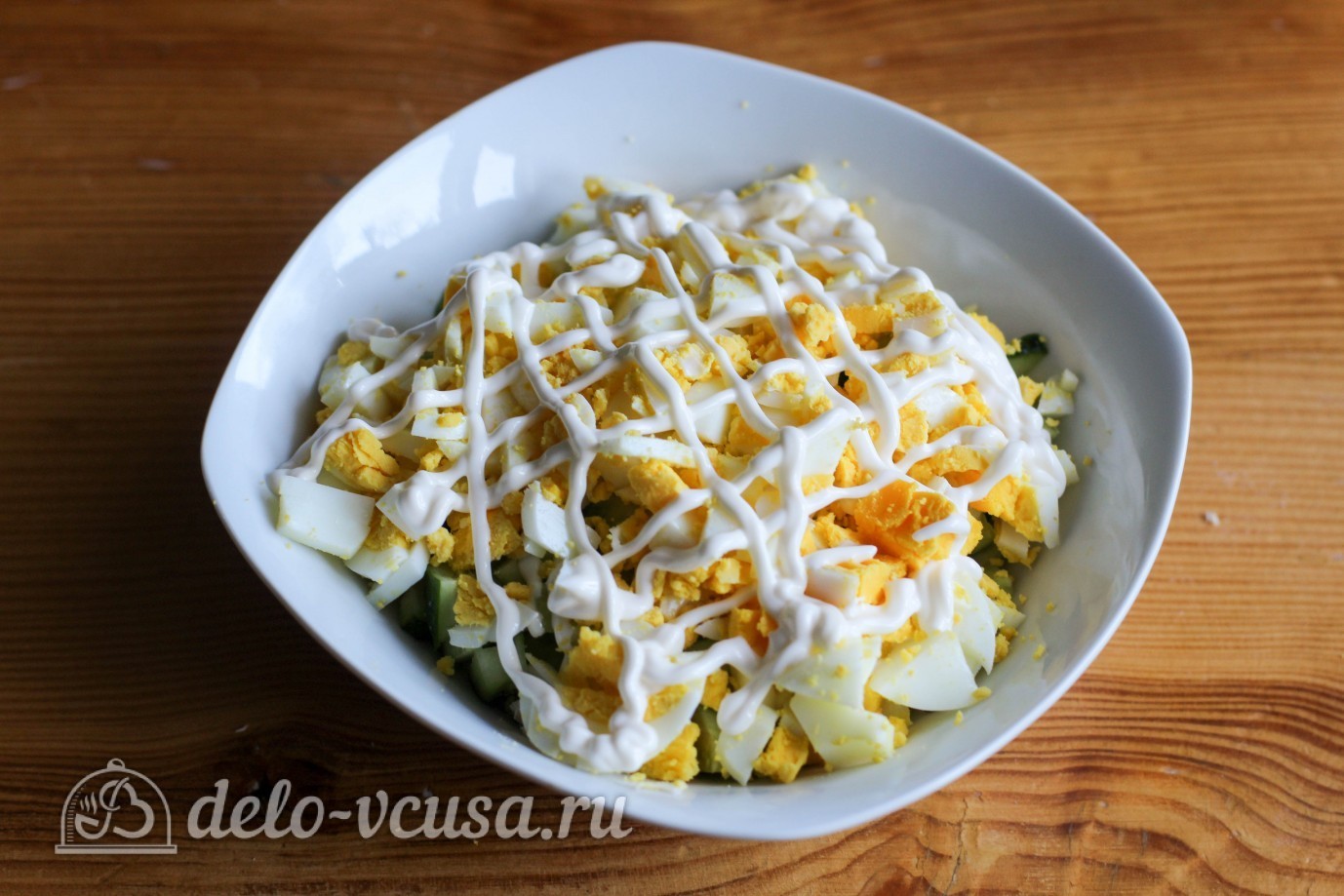 Шаг 5 приготовления Салат с курицей и огурцом