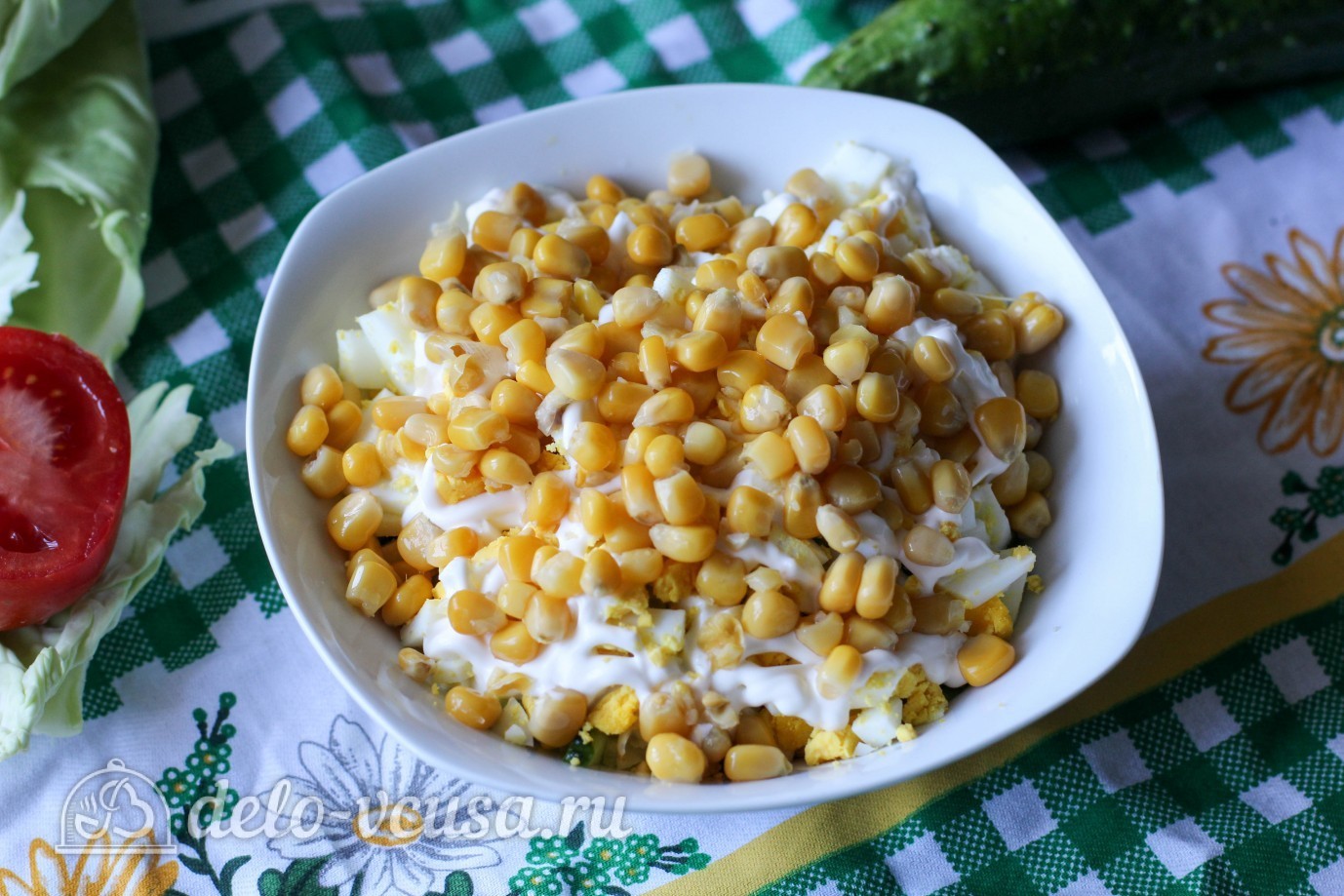 Шаг 6 приготовления Салат с курицей и огурцом