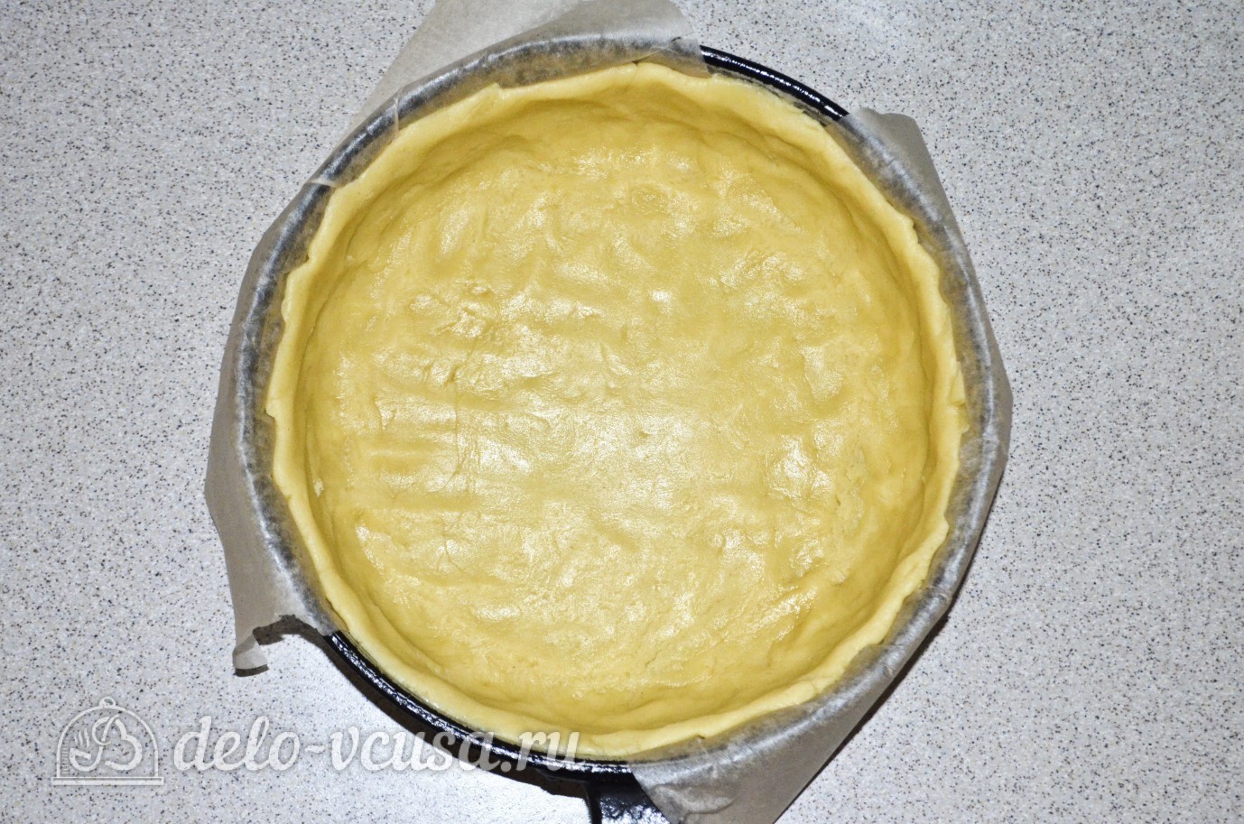 Шаг 8 приготовления Творожный пирог с персиками