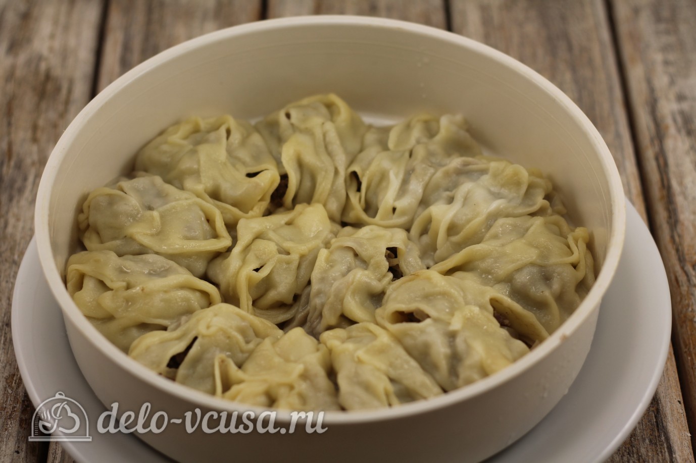 Шаг 10 приготовления Манты с мясом