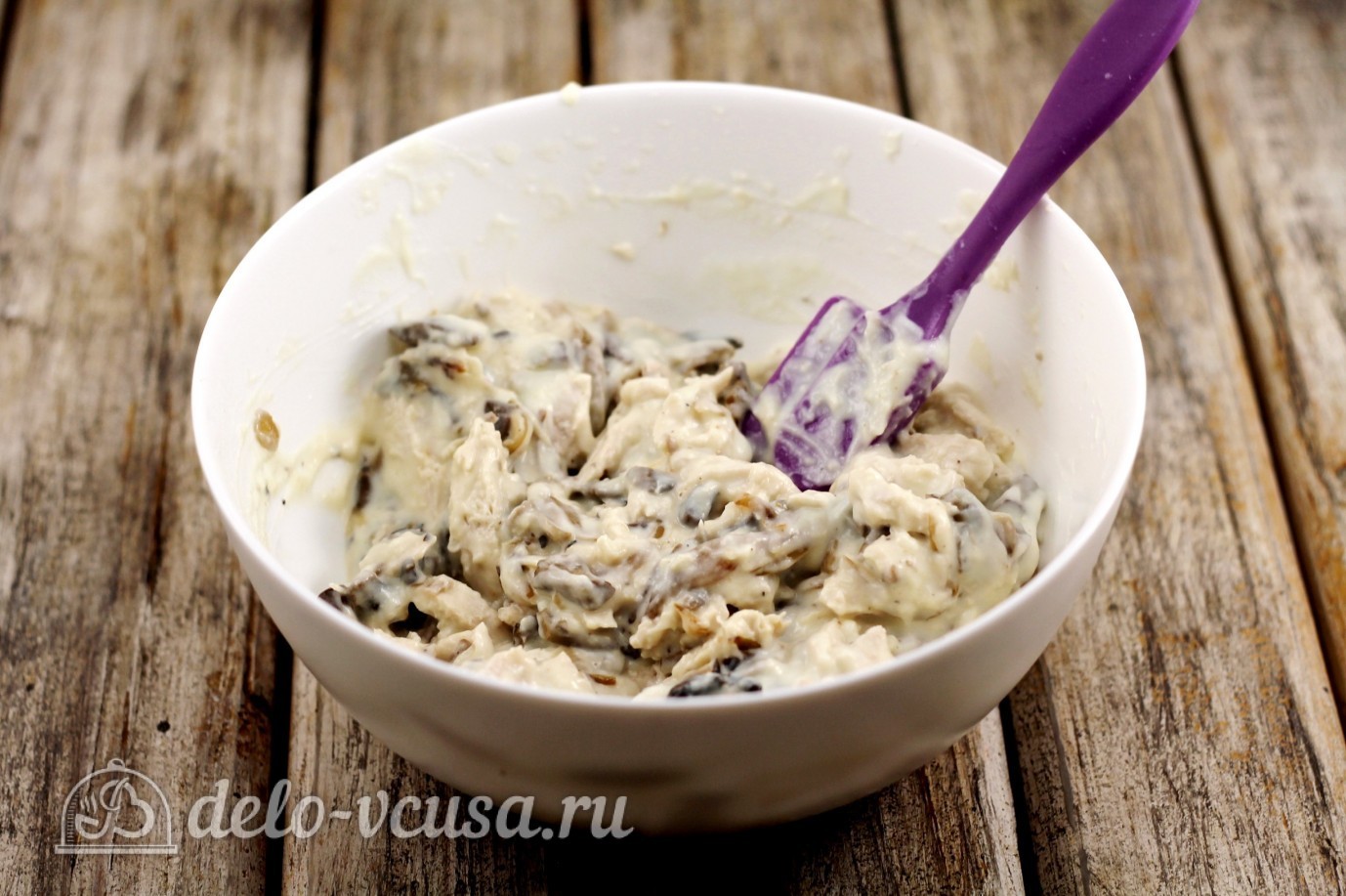 Шаг 9 приготовления Жульен с курицей и грибами