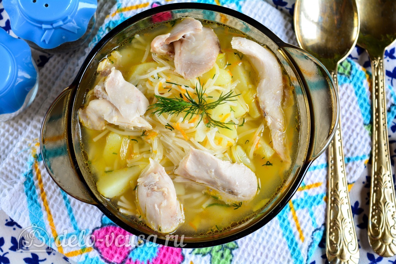 Шаг 8 приготовления Куриный суп с вермишелью и картошкой