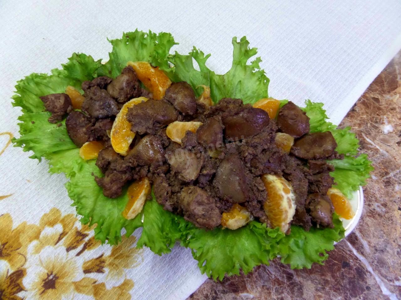 Шаг 6 приготовления Салат из куриной печени и апельсинов
