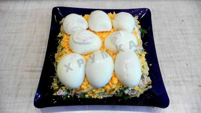 Шаг 14 приготовления Салат Сугроб с курицей, картофелем и болгарским перцем