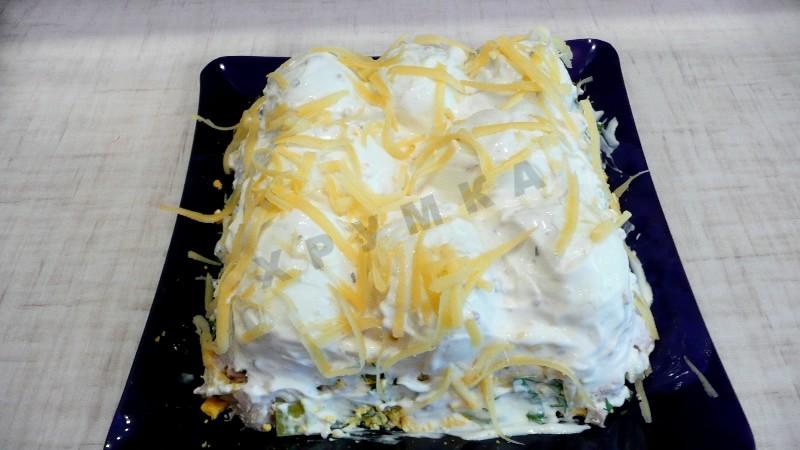 Шаг 15 приготовления Салат Сугроб с курицей, картофелем и болгарским перцем