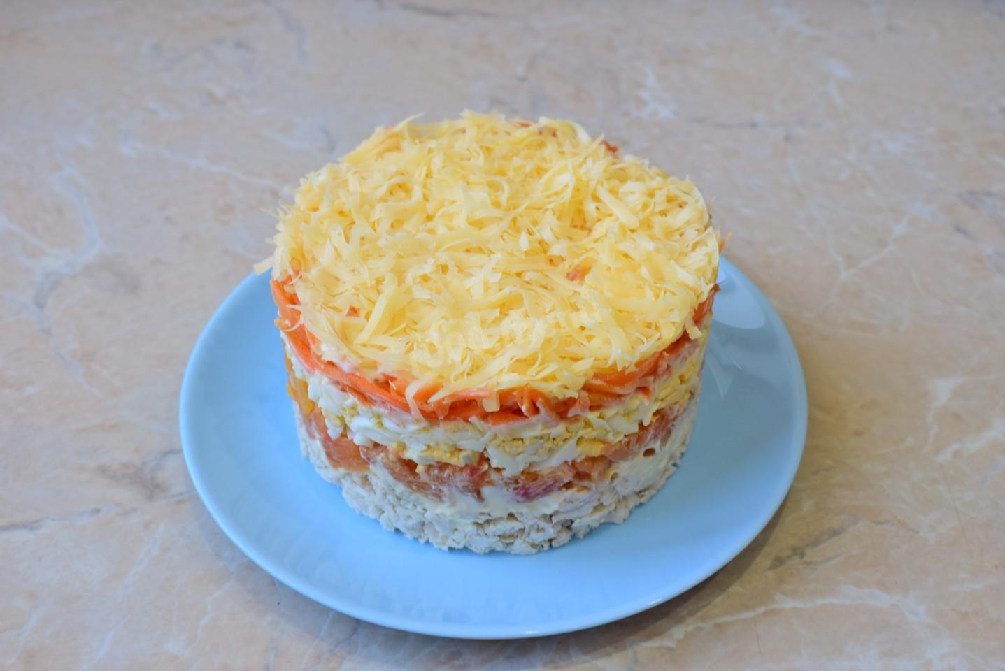 Шаг 8 приготовления Салат курица апельсин корейская морковь и сыр