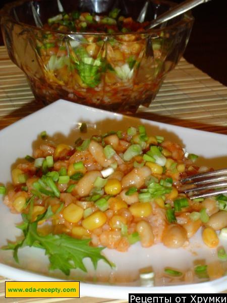 Шаг 7 приготовления Салат с кукурузой и рисом, фасолью