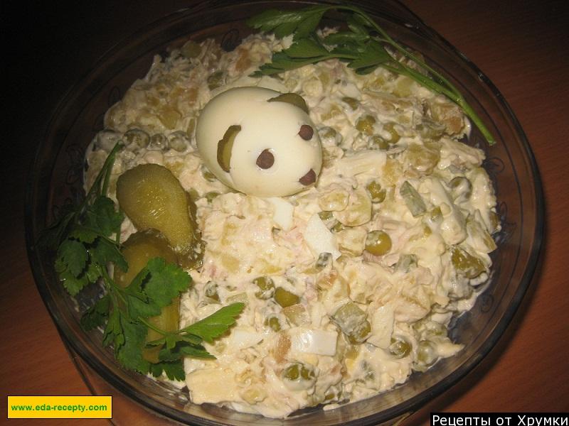 Обложка рецепта Салат Оливье с грудками солеными огурцами