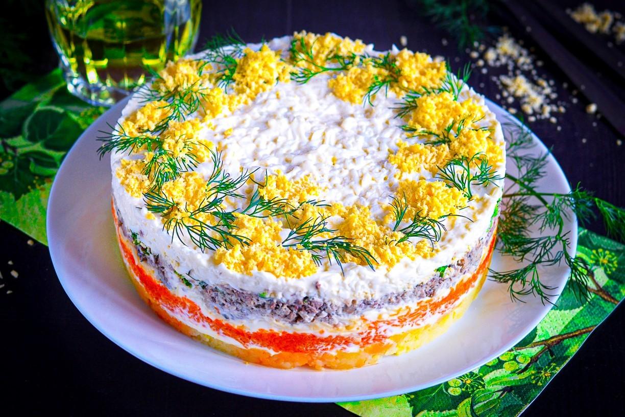 Обложка рецепта Салат Мимоза с рыбными консервами и картошкой классический