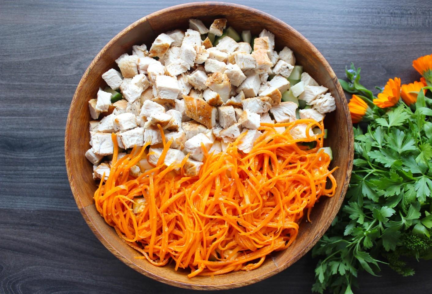 Шаг 7 приготовления Салат курица корейская морковь свежий огурец