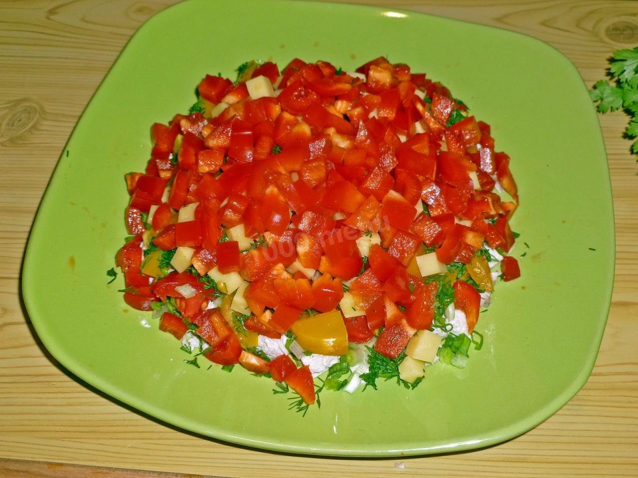 Шаг 16 приготовления Салат с куриной грудкой и помидорами