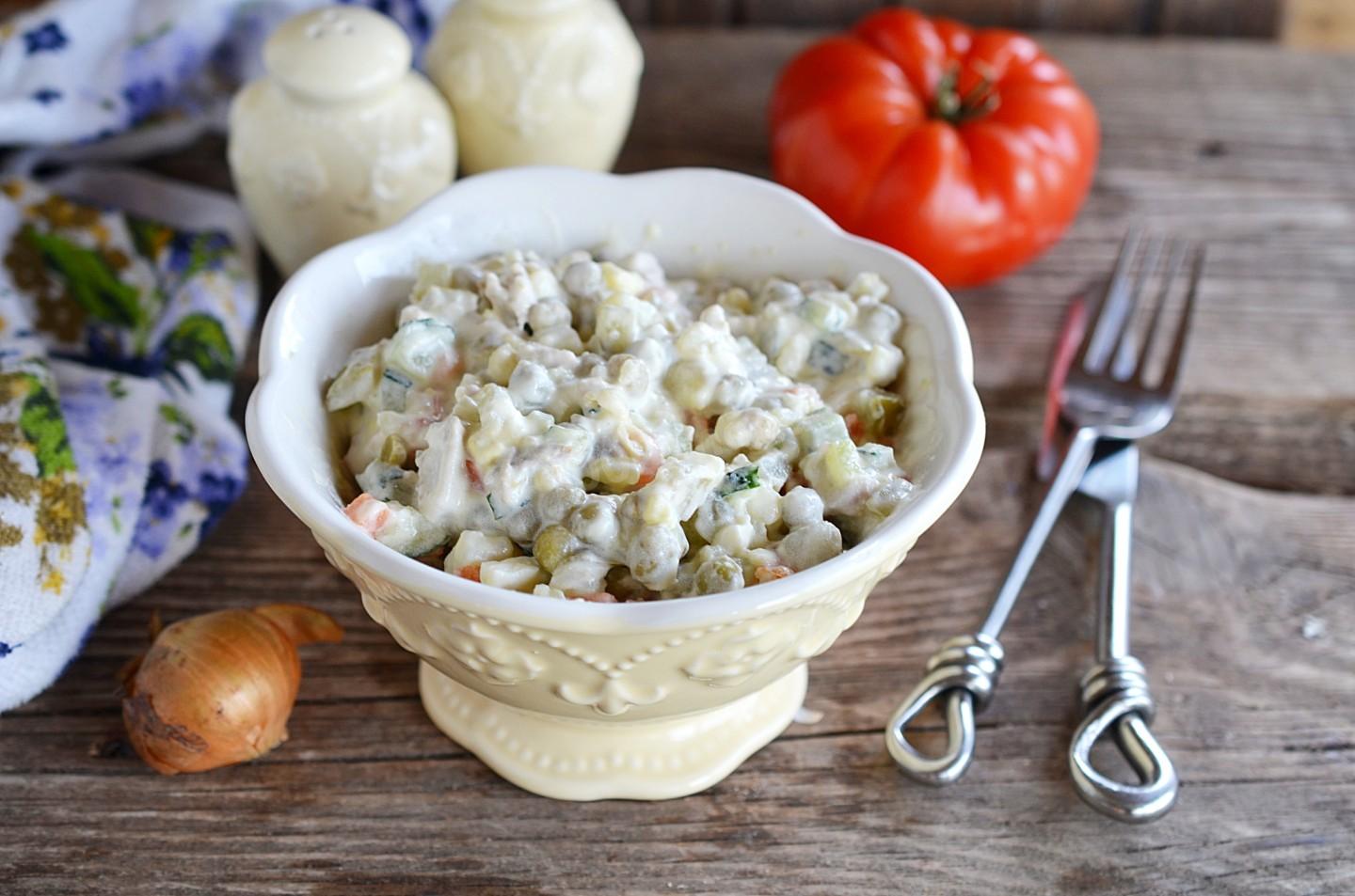 Обложка рецепта Оливье с мясом салат