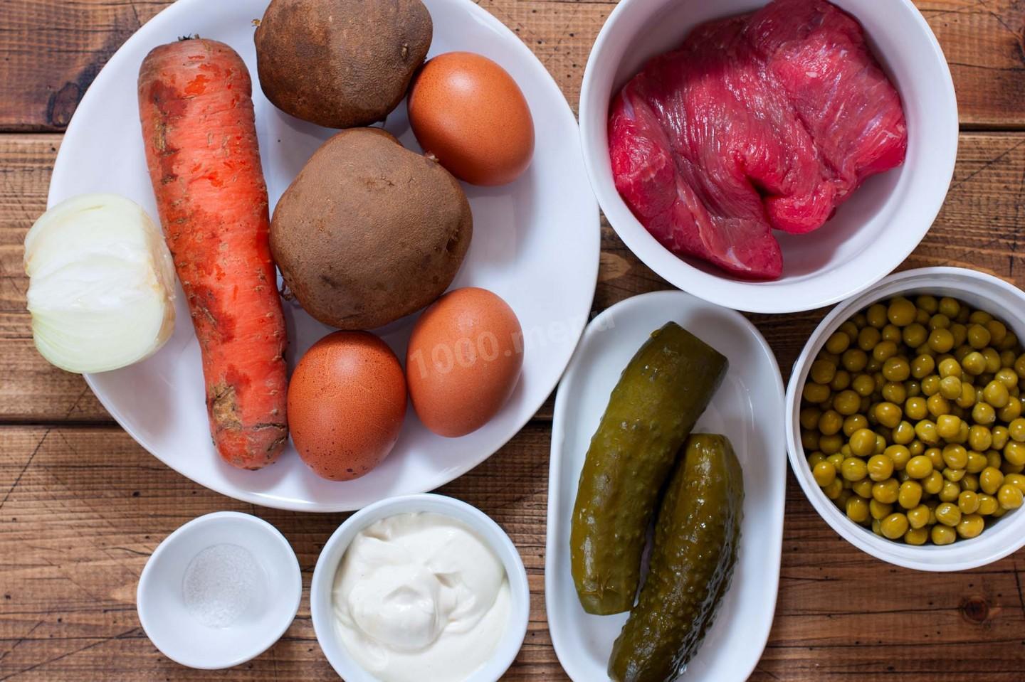 Шаг 1 приготовления Классический оливье с мясом говядины