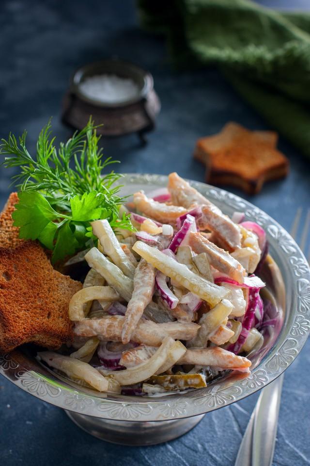 Шаг 7 приготовления Салат с жареным мясом