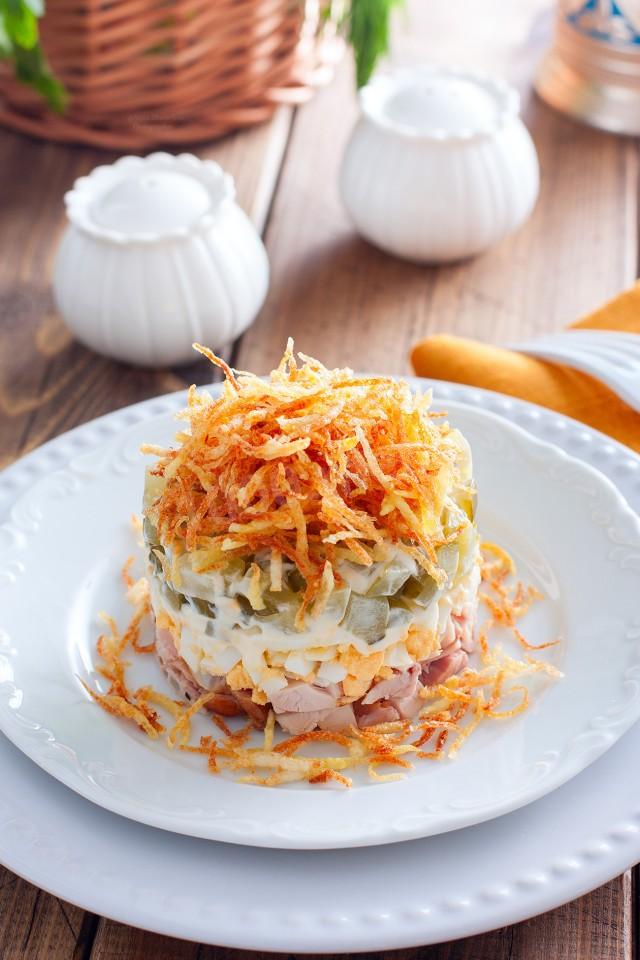 Шаг 7 приготовления Салат с картофелем пай и курицей