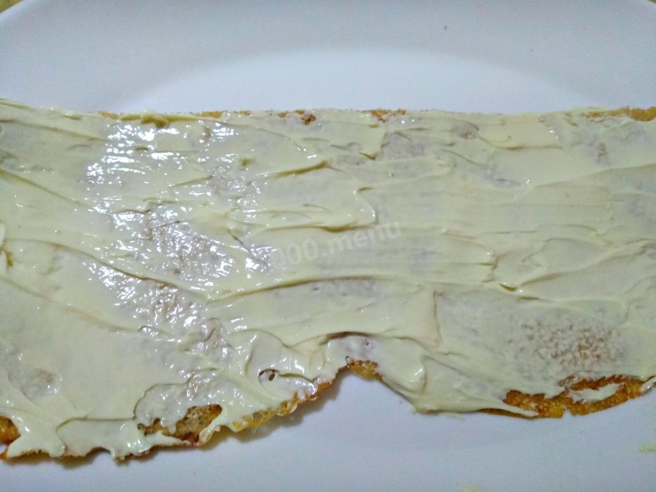 Шаг 9 приготовления Закусочный блинный торт Лесной пенёк