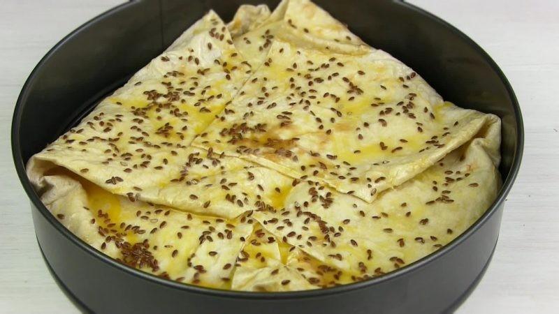 Шаг 9 приготовления Пирог из лаваша с кабачком и сыром брынза в духовке