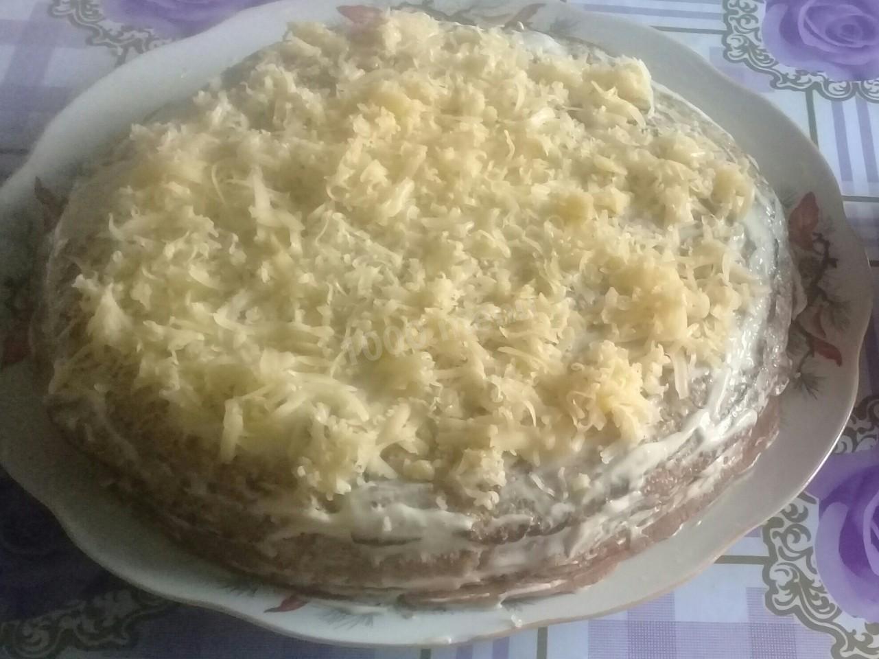 Шаг 4 приготовления Печеночный тортик