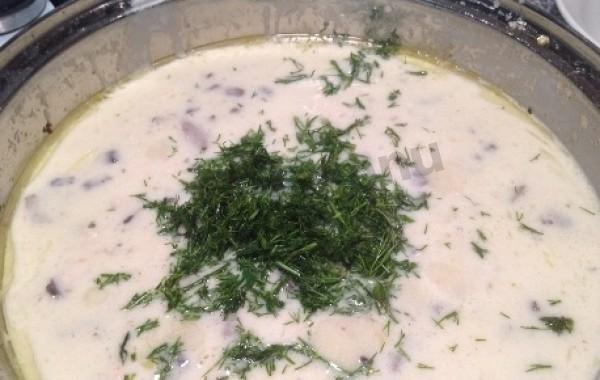 Шаг 4 приготовления Жульен по-русски с укропом, картофелем, грибами и курицей