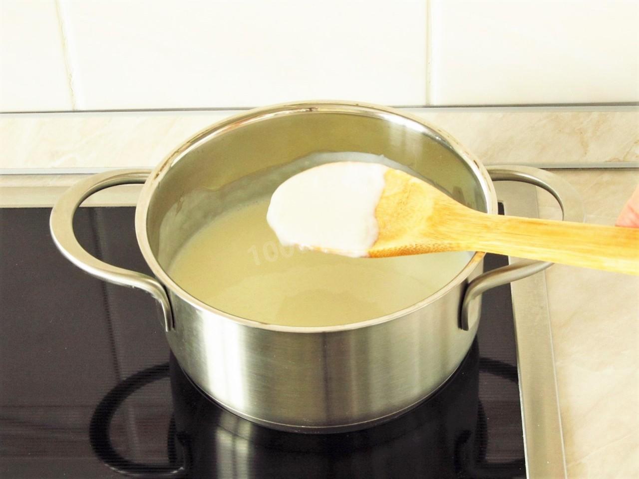 Шаг 7 приготовления Густой молочный кисель из картофельного крахмала