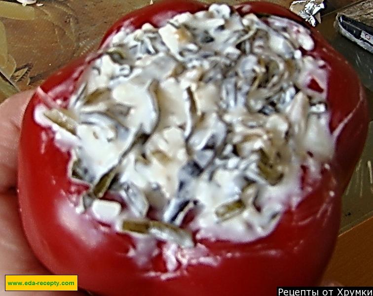 Шаг 9 приготовления Перец фаршированный морской капустой