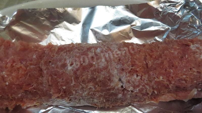 Шаг 8 приготовления Рулет на кефире индейка грибы лук