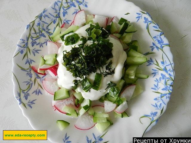 Шаг 8 приготовления Салат Окрошка с грецкими орехами