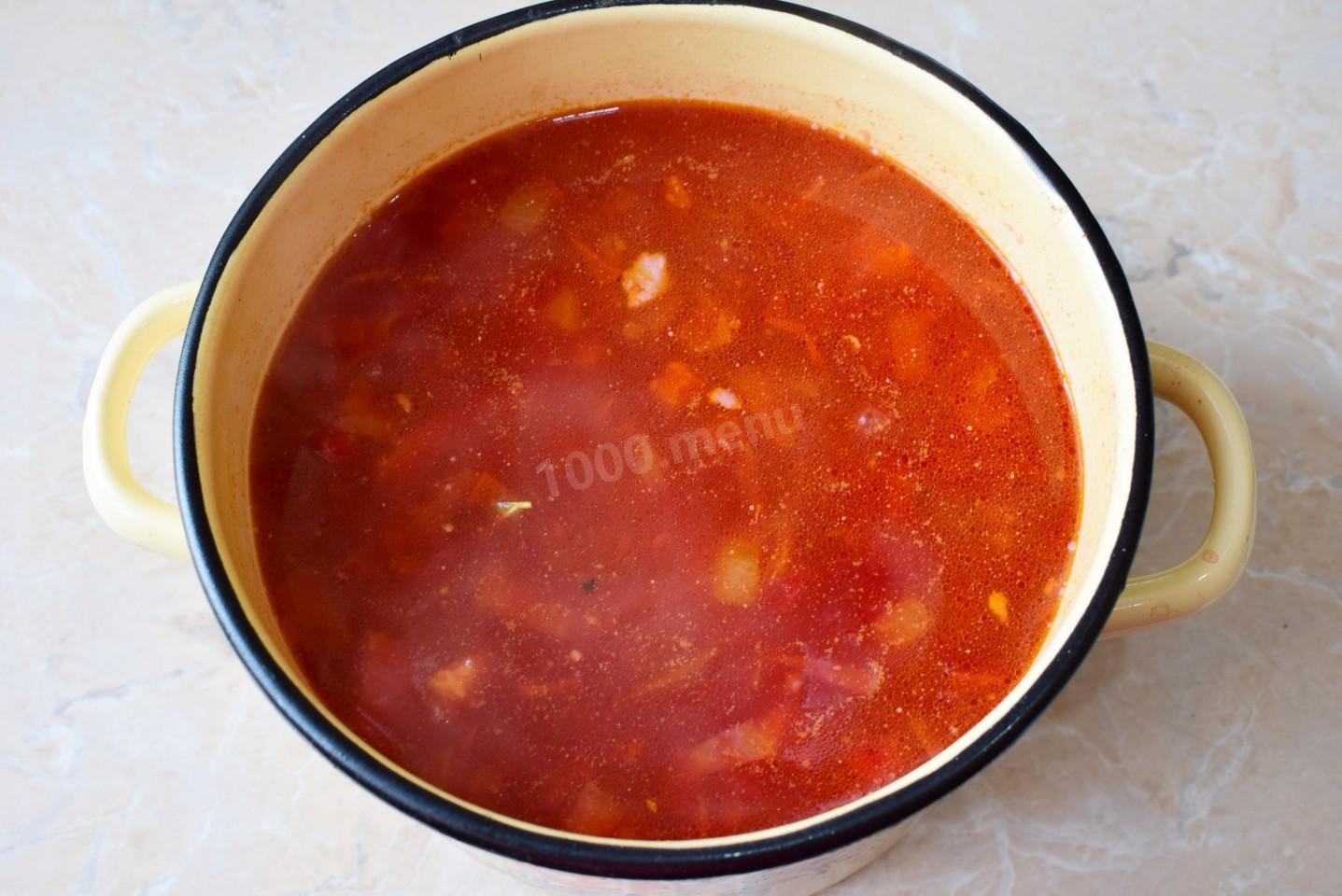 Шаг 9 приготовления Борщ со свежей капустой свеклой и мясом