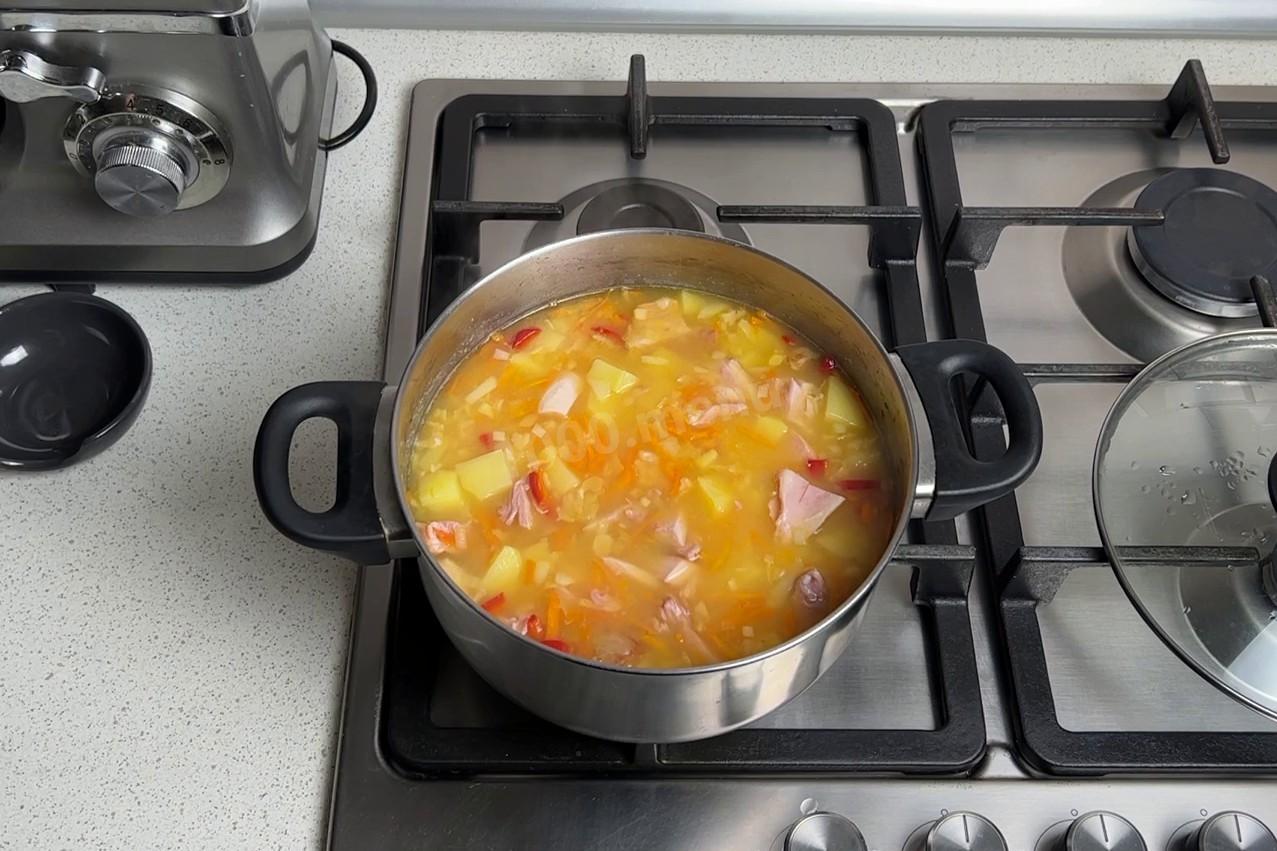 Шаг 11 приготовления Гороховый суп с копченой курицей