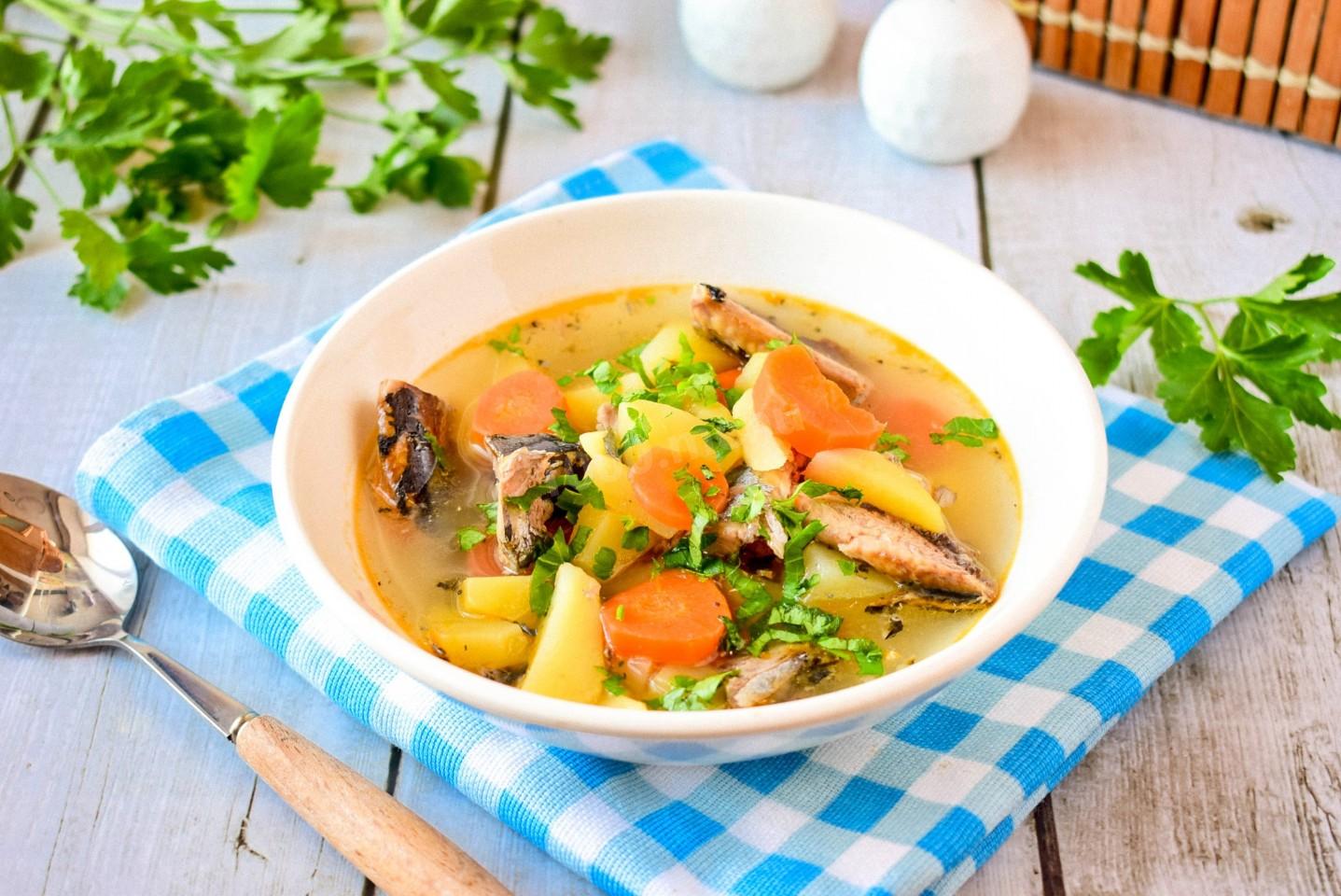 Обложка рецепта Уха из консервы сайры быстро и вкусно