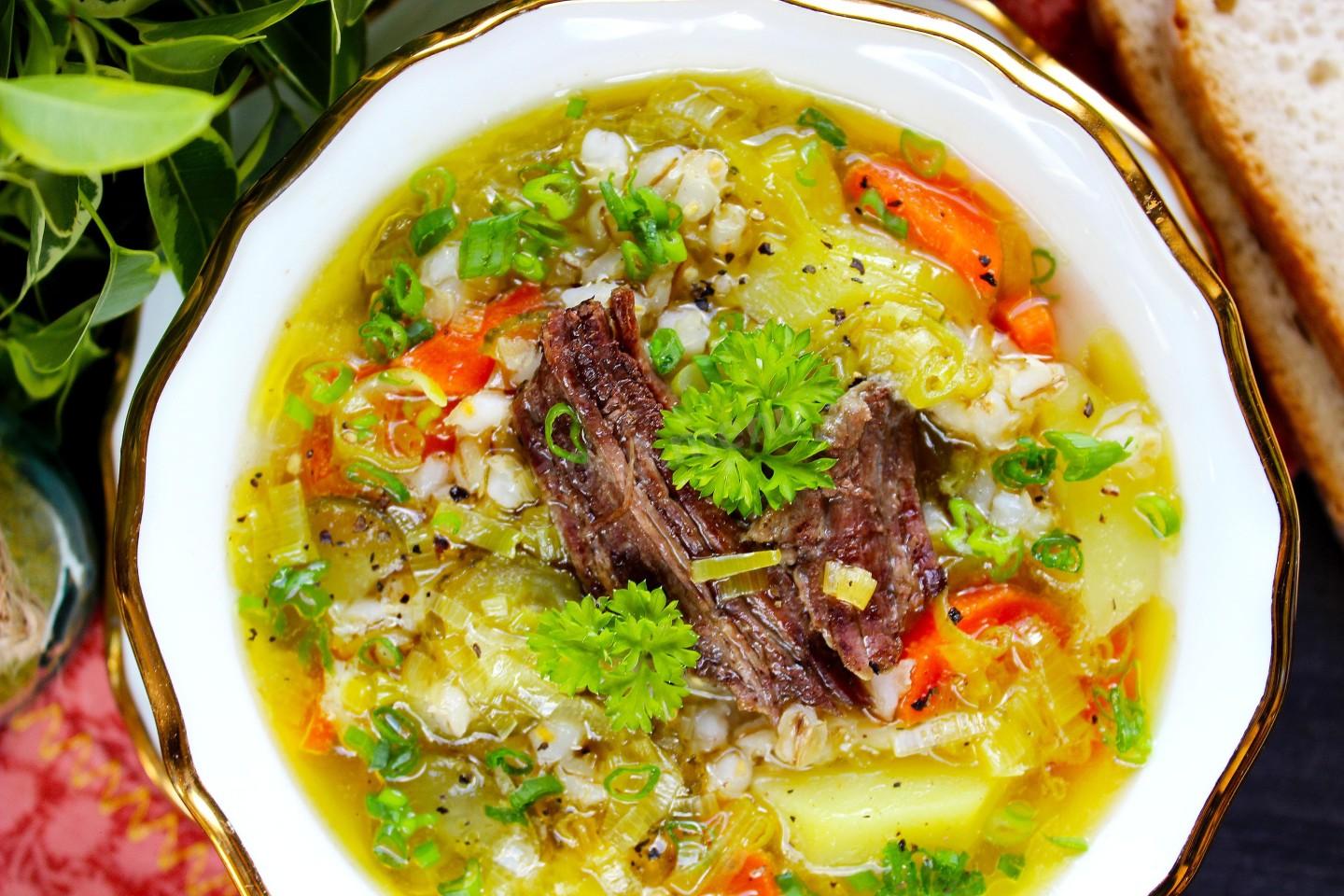 Шаг 12 приготовления Рассольник Ленинградский с мясом и перловкой