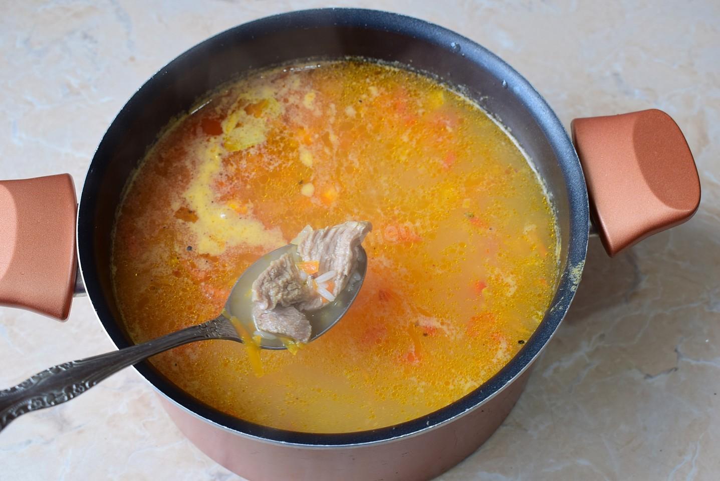 Шаг 8 приготовления Суп с говядиной и рисом