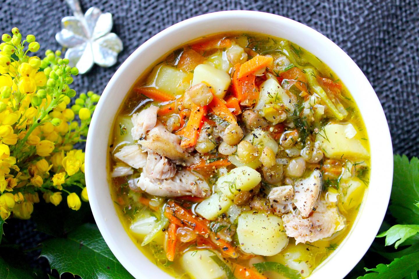 Шаг 12 приготовления Суп из зеленой чечевицы с курицей