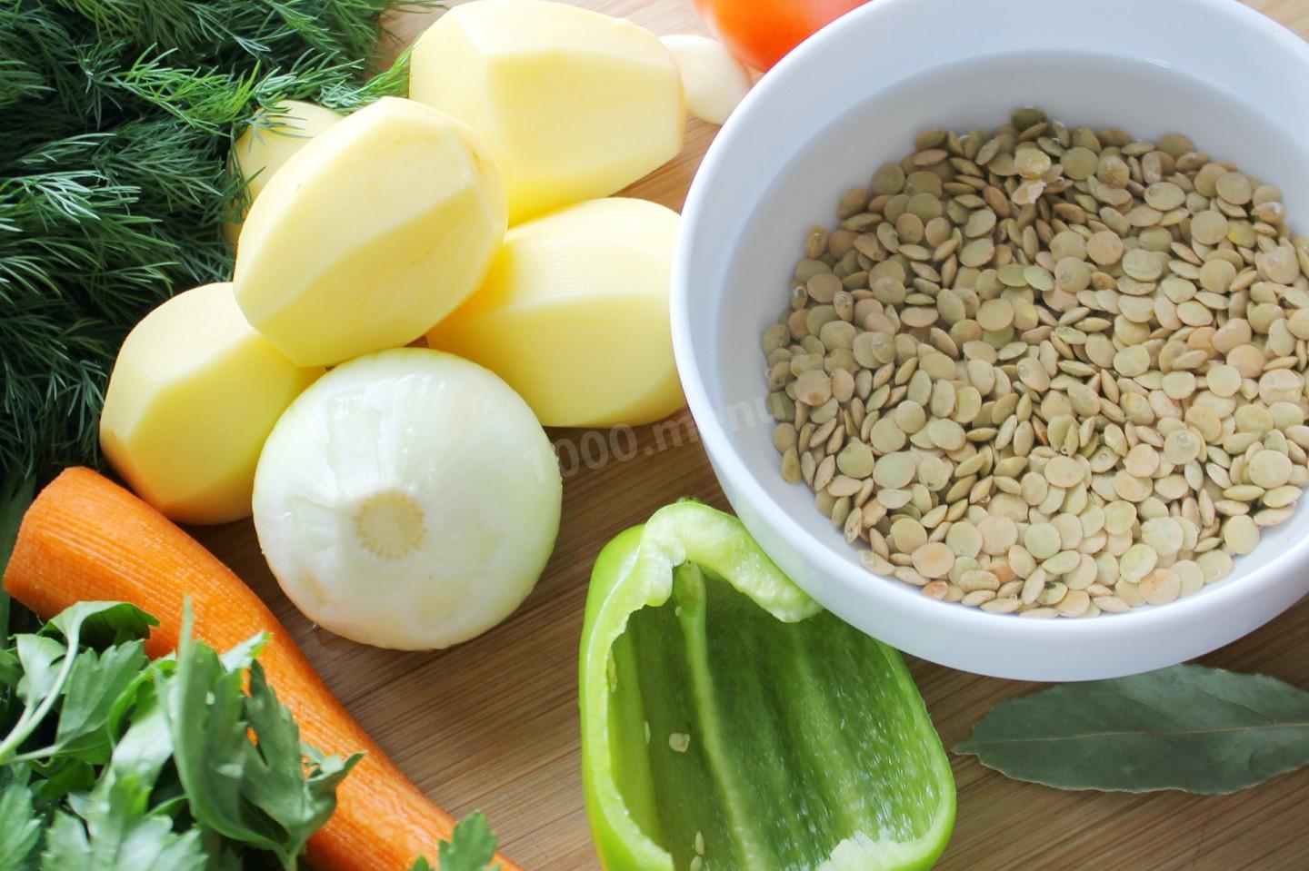 Шаг 3 приготовления Суп из зеленой чечевицы с курицей