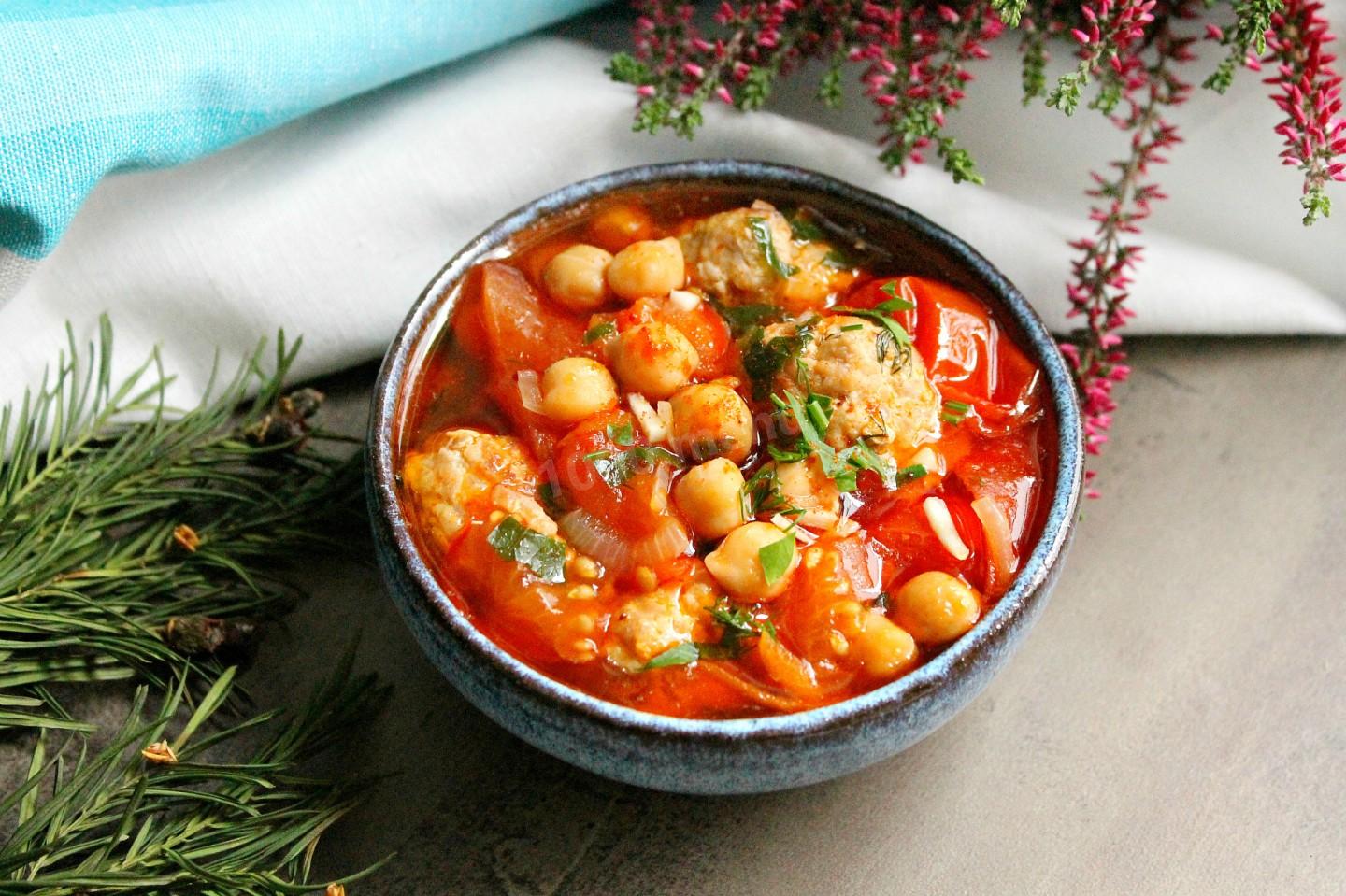 Обложка рецепта Айнтопф немецкий суп с нутом и мясными шариками