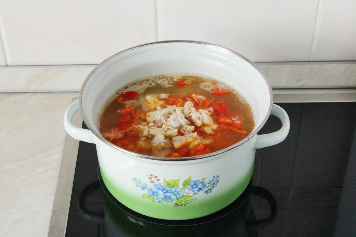Шаг 15 приготовления Пшенный суп с курицей