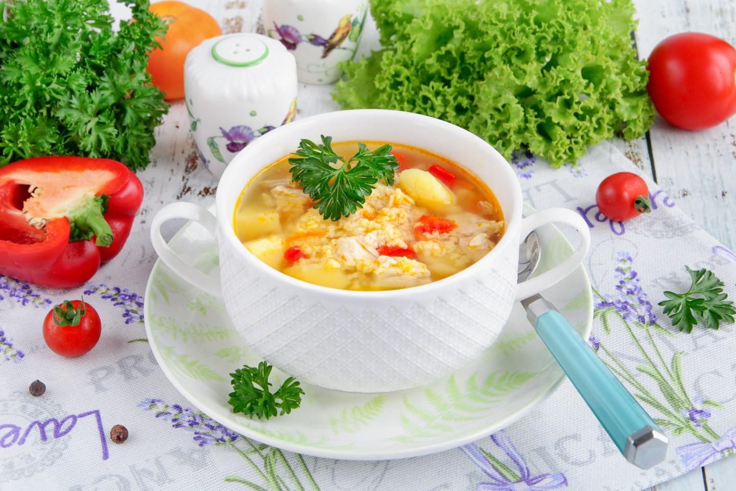 Шаг 17 приготовления Пшенный суп с курицей