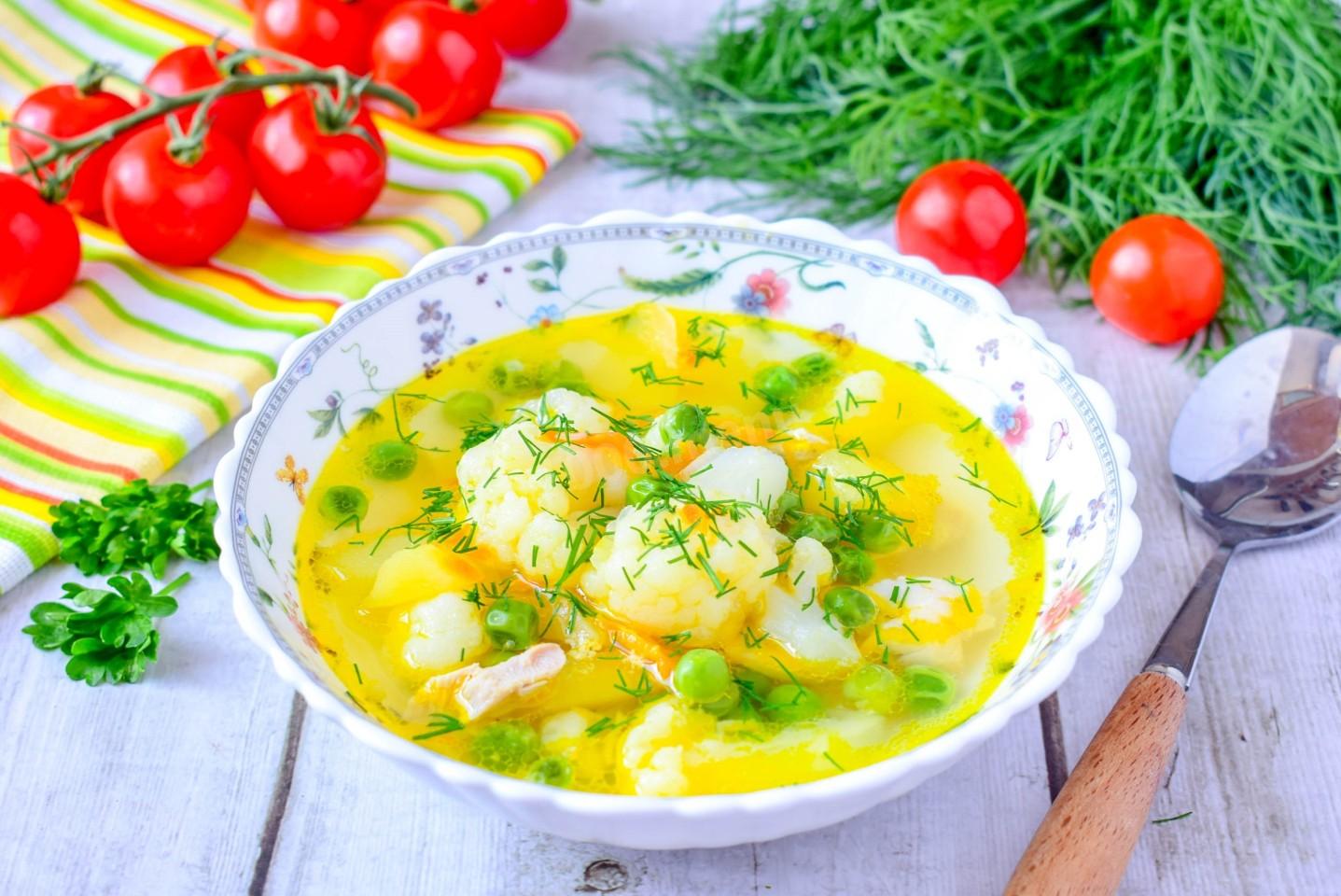Обложка рецепта Куриный суп с цветной капустой