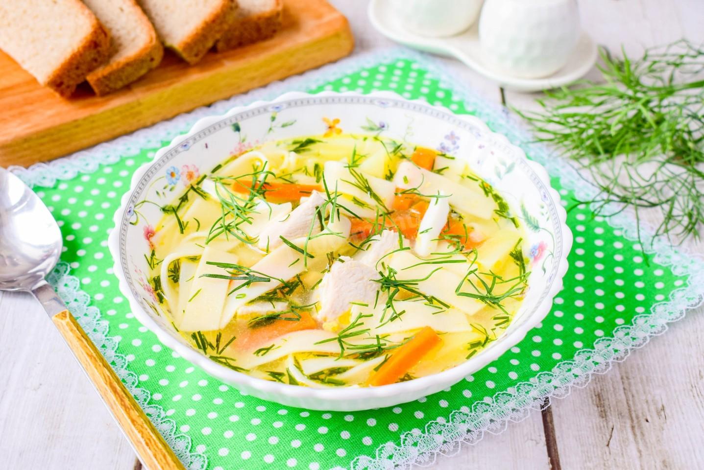 Обложка рецепта Куриный суп с лапшой и яйцом