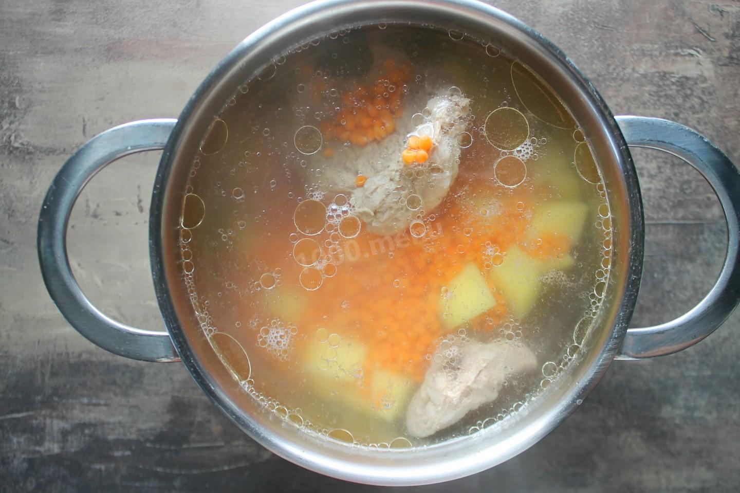 Шаг 12 приготовления Суп из чечевицы с мясом и картофелем