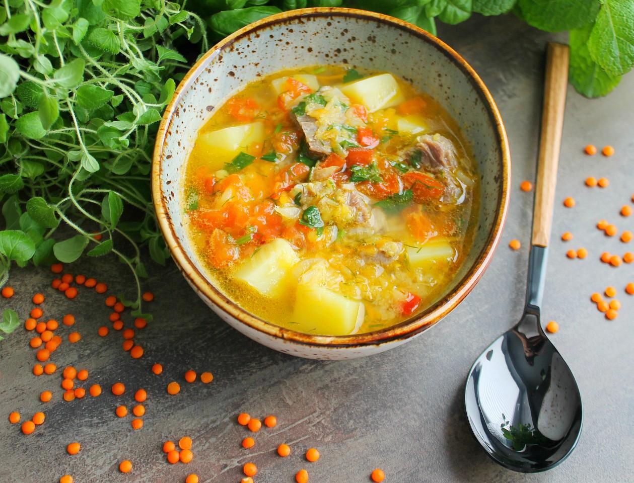 Шаг 17 приготовления Суп из чечевицы с мясом и картофелем